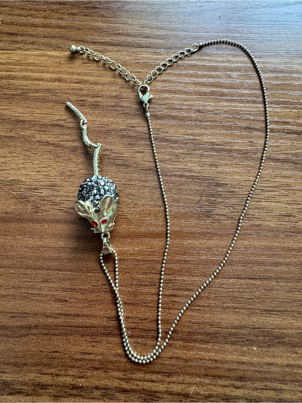 Vintage art deco mouse pendant necklace w crystals eyes & tail crystal adorned